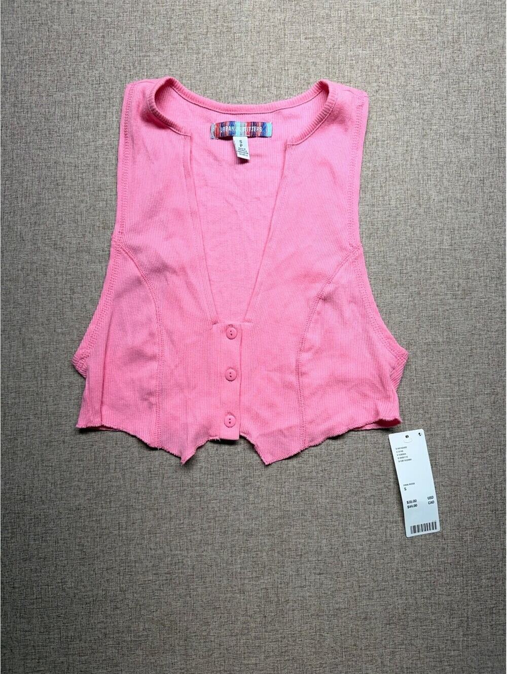 NWT Urban Outfitters Ribbed Button Front Cropped Tank Top Pink Rose Size Small